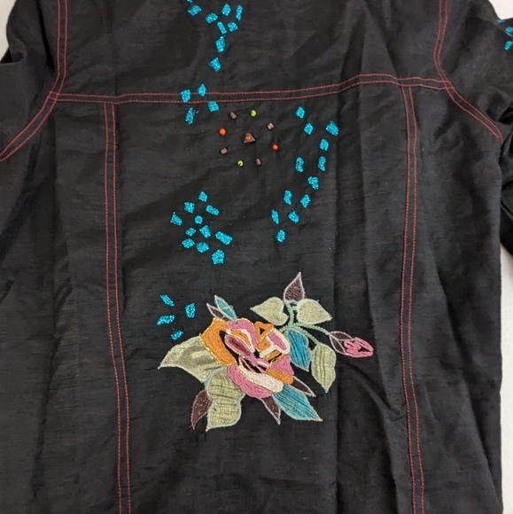 Indigo Moon Embellished Black Jacket Vibrant Floral & Abstract Designs Medium - Picture 14 of 15